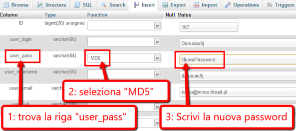 Resettare la password di WordPress con phpMyAdmin