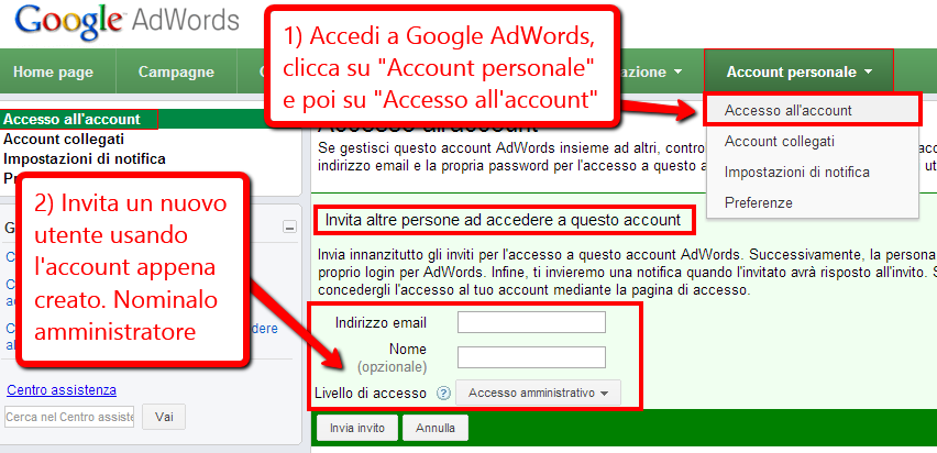 Nominare un amministratore di AdWords