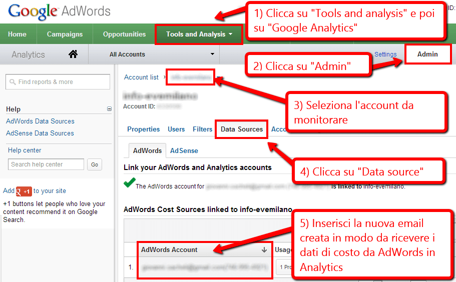 Inviare i dati di costo da AdWords ad Analytics