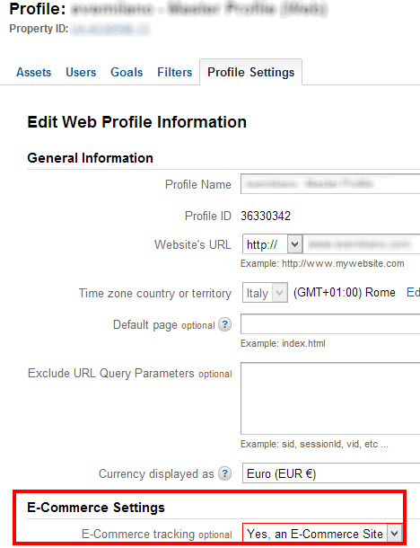 Abilitare tracciamento Ecommerce in Analytics
