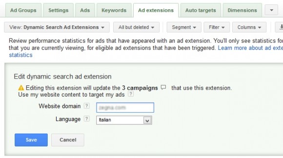 Estensione Dynamic Search Ads