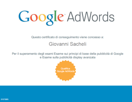 Giovanni Sacheli Consulente Certificato Google Ads