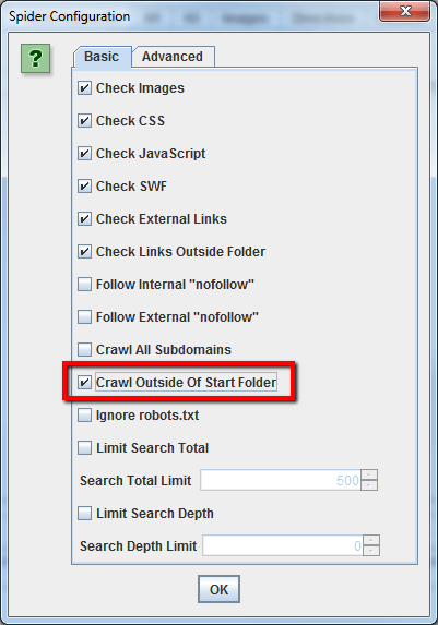 Crawl Outside Start Folder