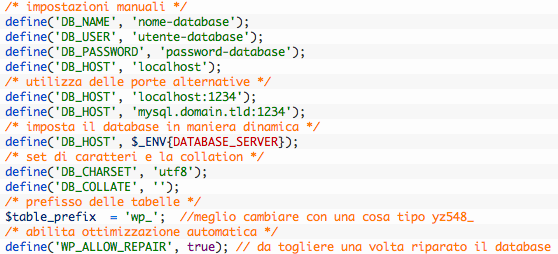 Modificare il file wp-config.php