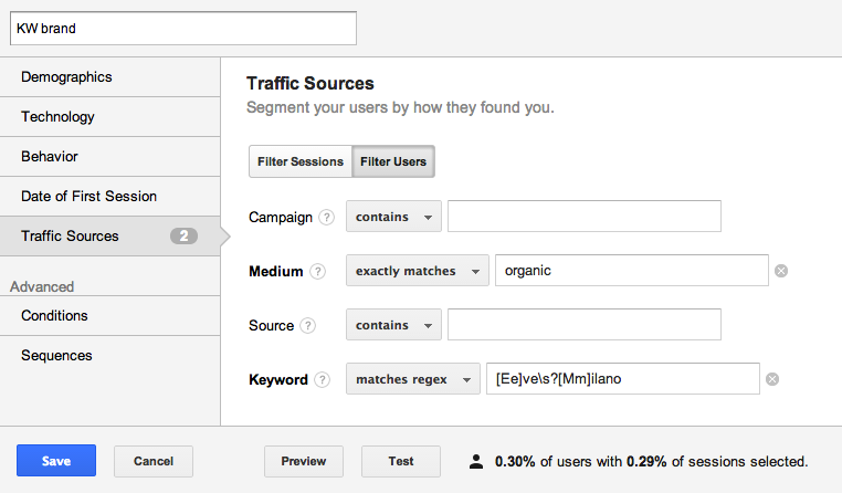 Filtrare parole brand con RegEx in Analytics