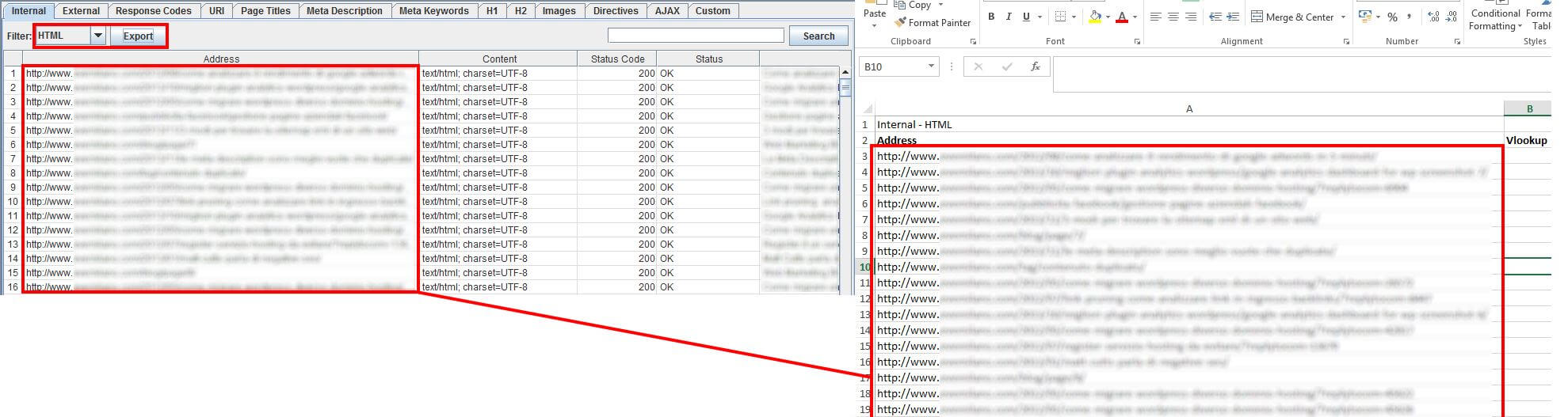 Come esportare le pagine di crawling in Excel