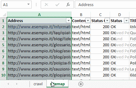 Verificare una Sitemap.xml con Excel
