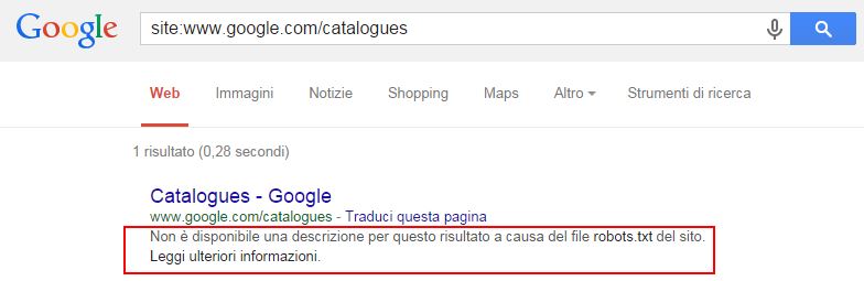 Pagina bloccate ma visualizzata nella SERP