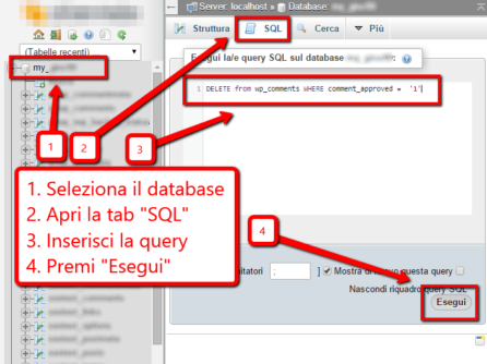 Cancellare tutti i commenti di WordPress con phpMyAdmin