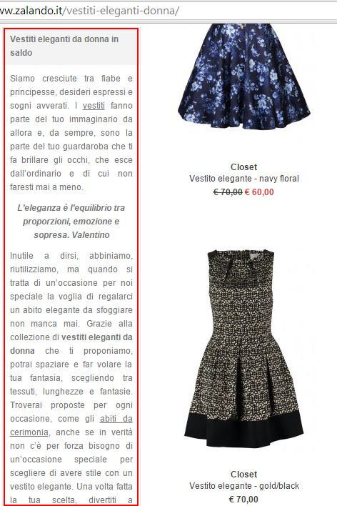 Pagina di categoria di Zalando 2015