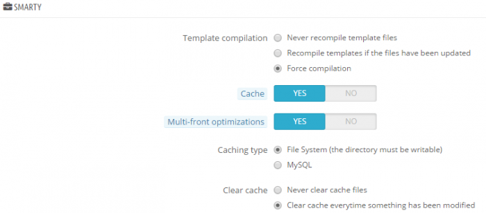 Prestashop 1.7 Gestione Cache