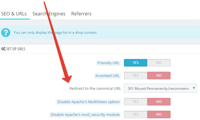 Prestashop Redirect Canonical