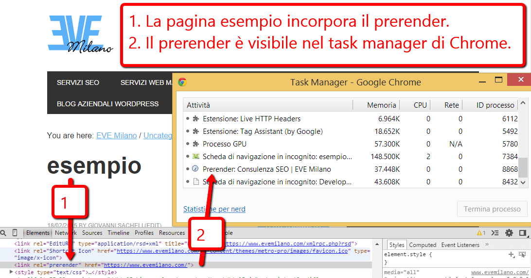 Verifica Prerender con Chrome Task Manager