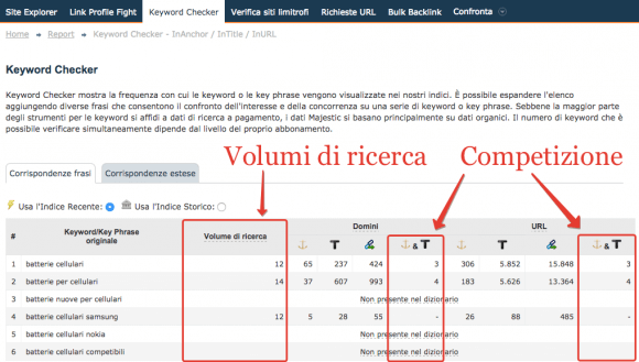 Analizzare la competizione delle parole chiave con Majestic