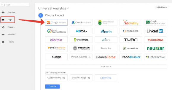 Crea il tag di Google Analytics