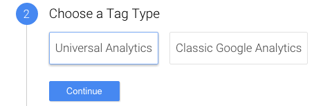 Seleziona il tag type Universal Analytics