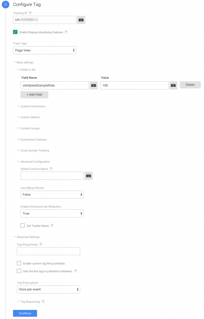 Configura il tag di Google Analytics