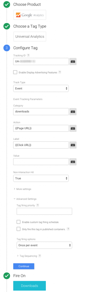 impostiamo il tag per tracciare i download