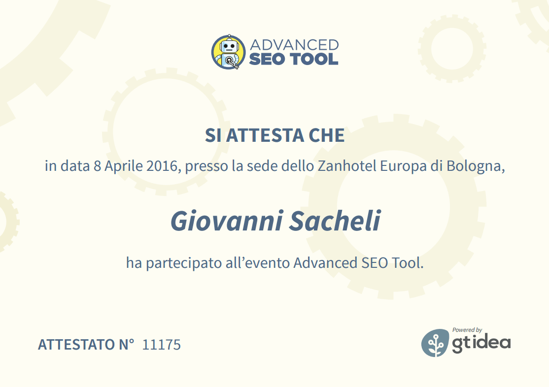 Attestato Advanced SEO Tool 2016