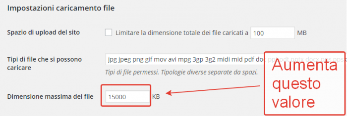 Aumentare la dimensione dei file in upload su WordPress Multisite