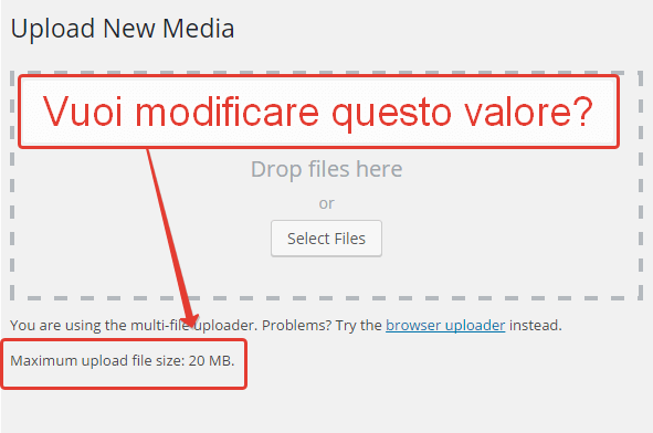 Limite nella dimensione massima dei file in upload