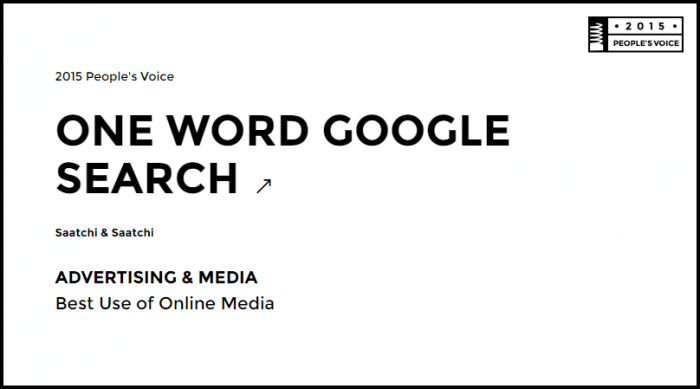 One Word Google Search Webby Awards 2015 - Advertising & Media Winner