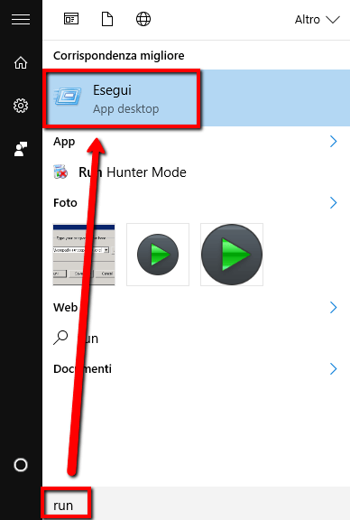 Lanciare Run Comando Esegui in Windows