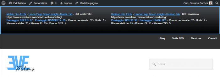 Come appare eve_pagespeed in WordPress