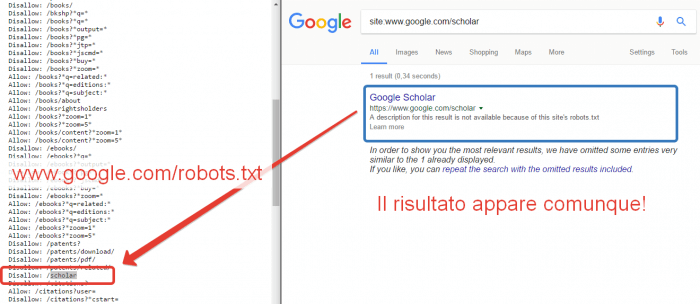 Google mostra pagine bloccate con Robots.txt