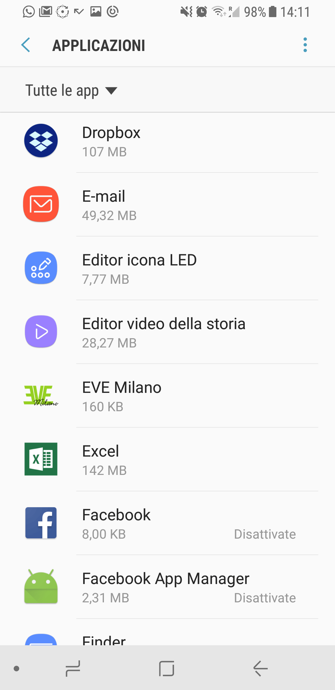 Gestire l'app installata nel telefono