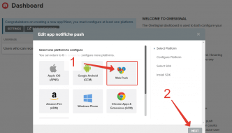 Seleziono il sistema operativo a cui voglio mandare le notifiche push