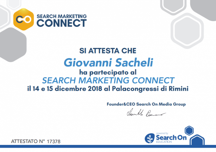 Attestato partecipazione Search Marketing Connect 2018