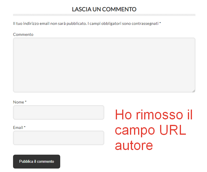 Rimuovere il campo URL dai commenti WordPress