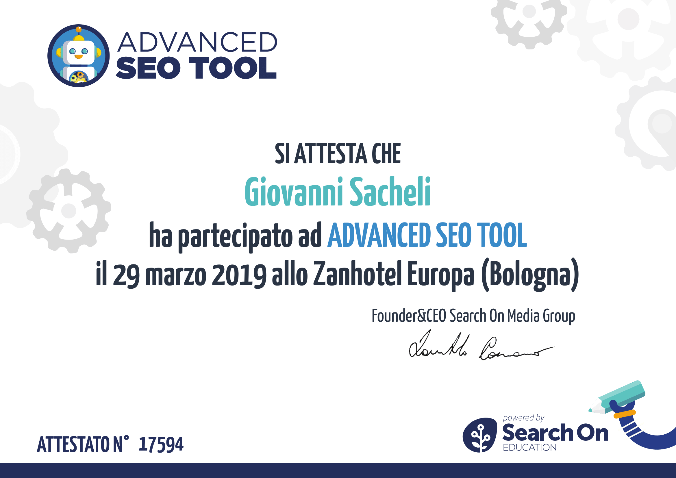 Attestato Advanced SEO Tool 2019