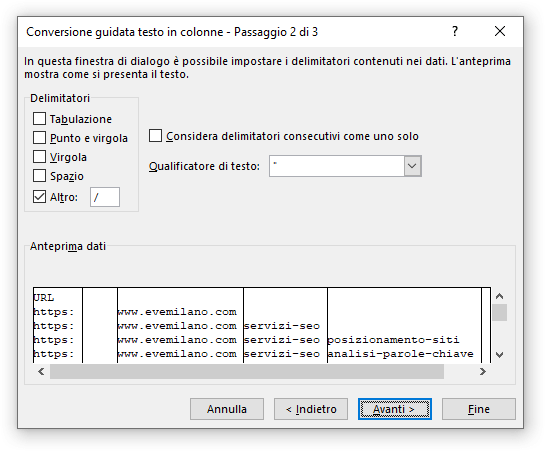 Excel - Funzione Testo in Colonne