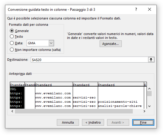 Excel - Funzione Testo in Colonne