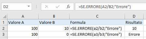 Excel - Funzione SE.ERRORE