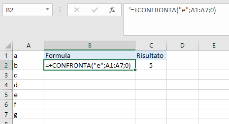 Excel - Funzione CONFRONTA