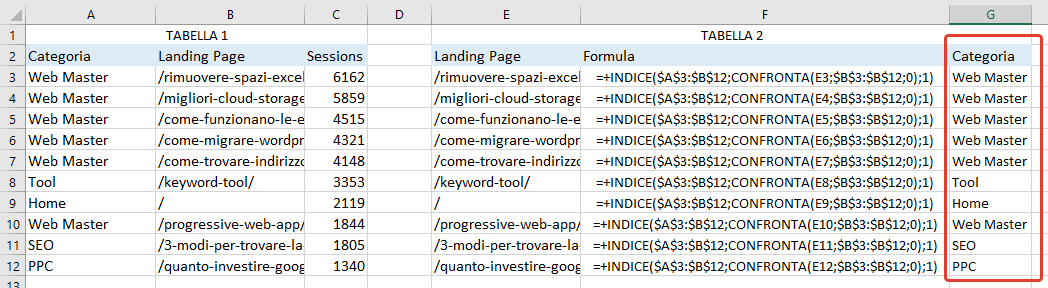 Excel - Funzione CONFRONTA