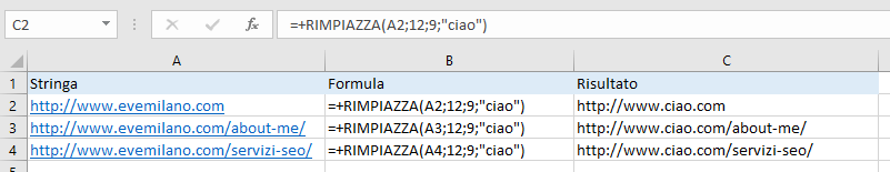 Excel - Funzione RIMPIAZZA