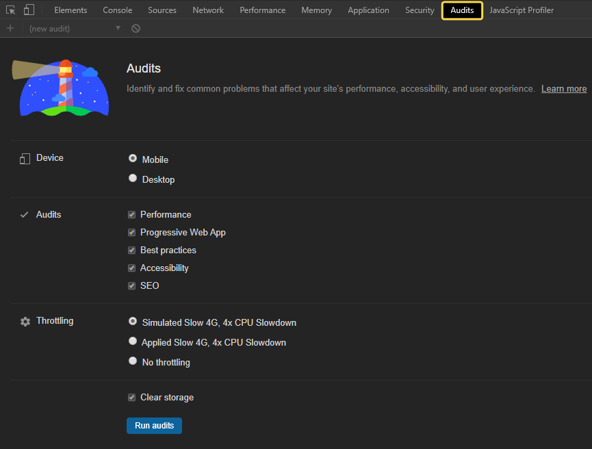 Google Chrome Dev Tools - Audits