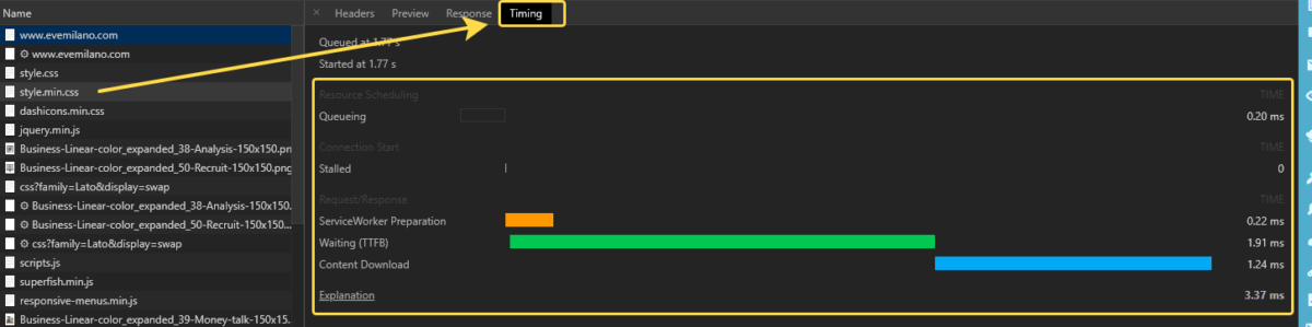 DevTools Network Timing