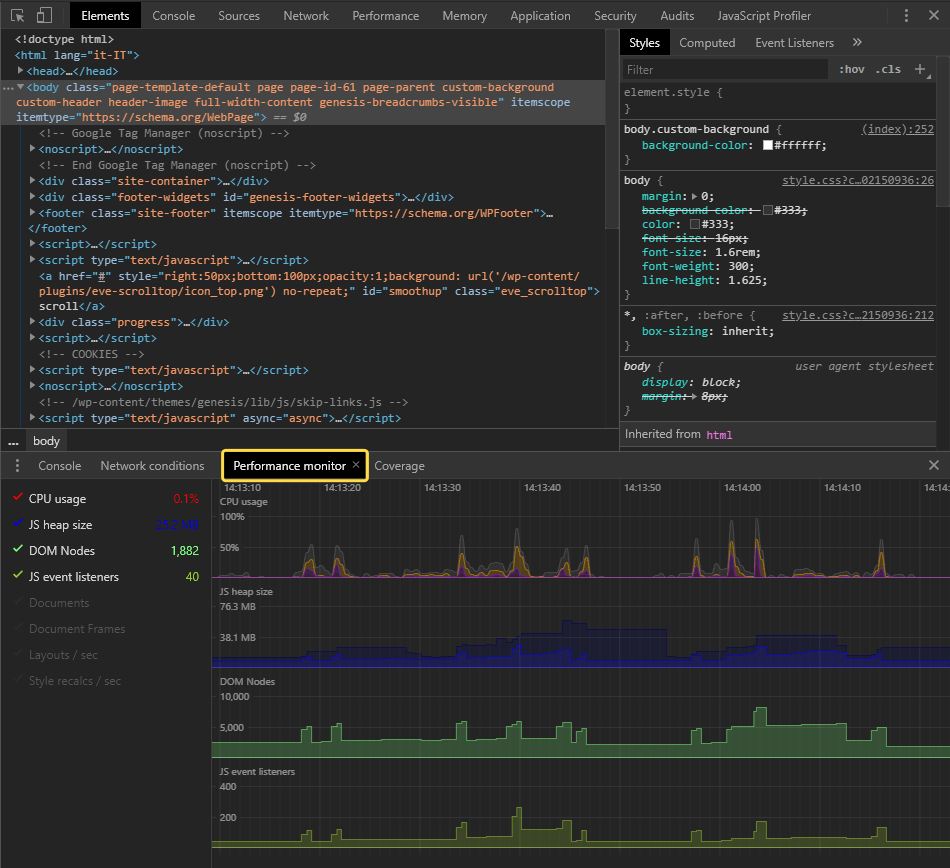 Google Chrome Dev Tools - Performance monitor