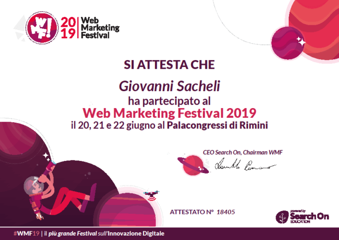 Attestato Web Marketing Festival 2019