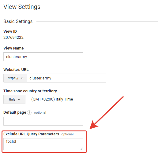 Come rimuovere il parametro fbclid da Google Analytics