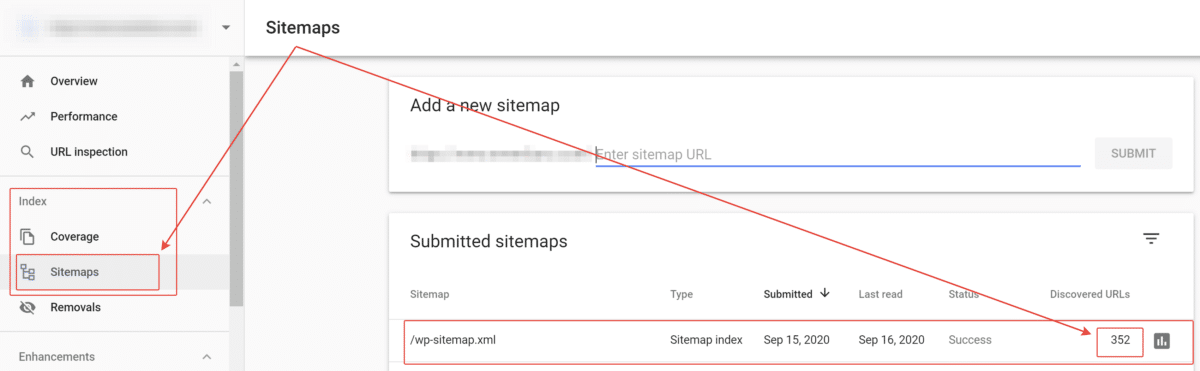 URL inviati a GSC tramite sitemap.xml