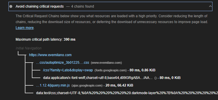 Critical chain requests segnalate da Lighthouse