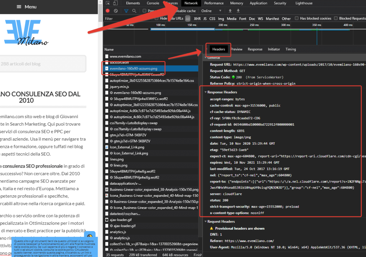 Come vedere le intestazioni HTTP in Google Chrome