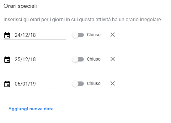Orari speciali nella scheda Google My Business