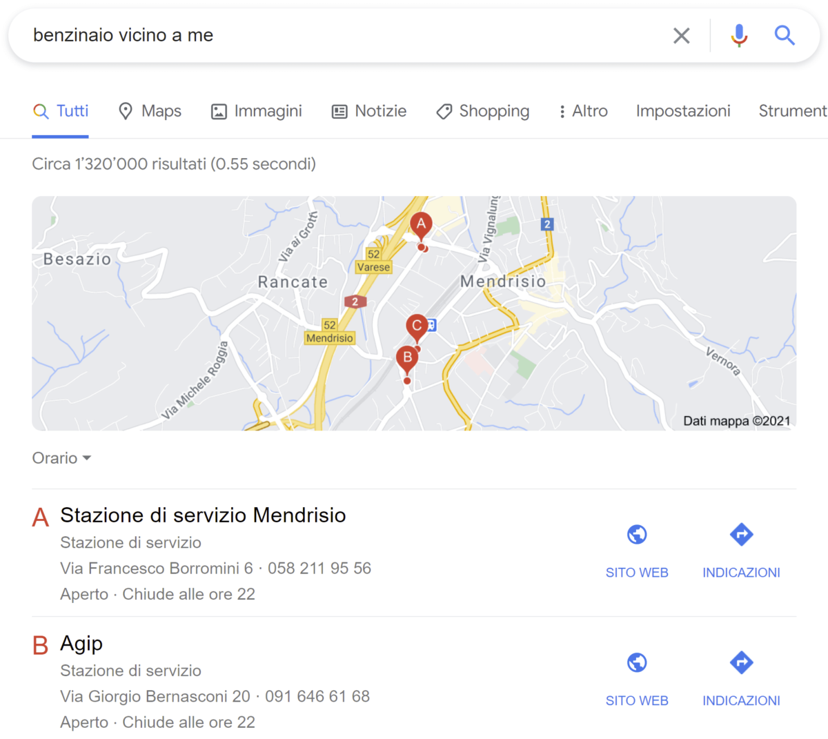 Google mostra le mappe nelle ricerche local